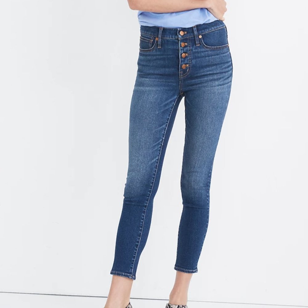 9” mid-rise skinny crop jeans: button-front tencel